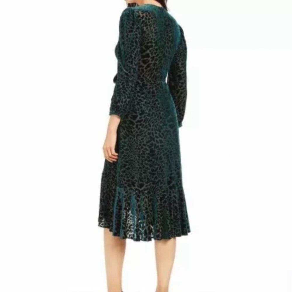 Calvin Klein | Dark Green Burnout Velvet Puff-Sleeve Dress Size 8 - Picture 12 of 12